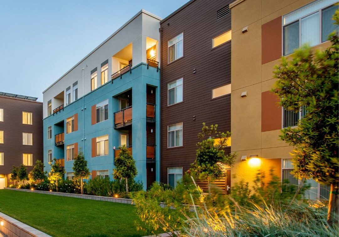 Apartment complex in the evening